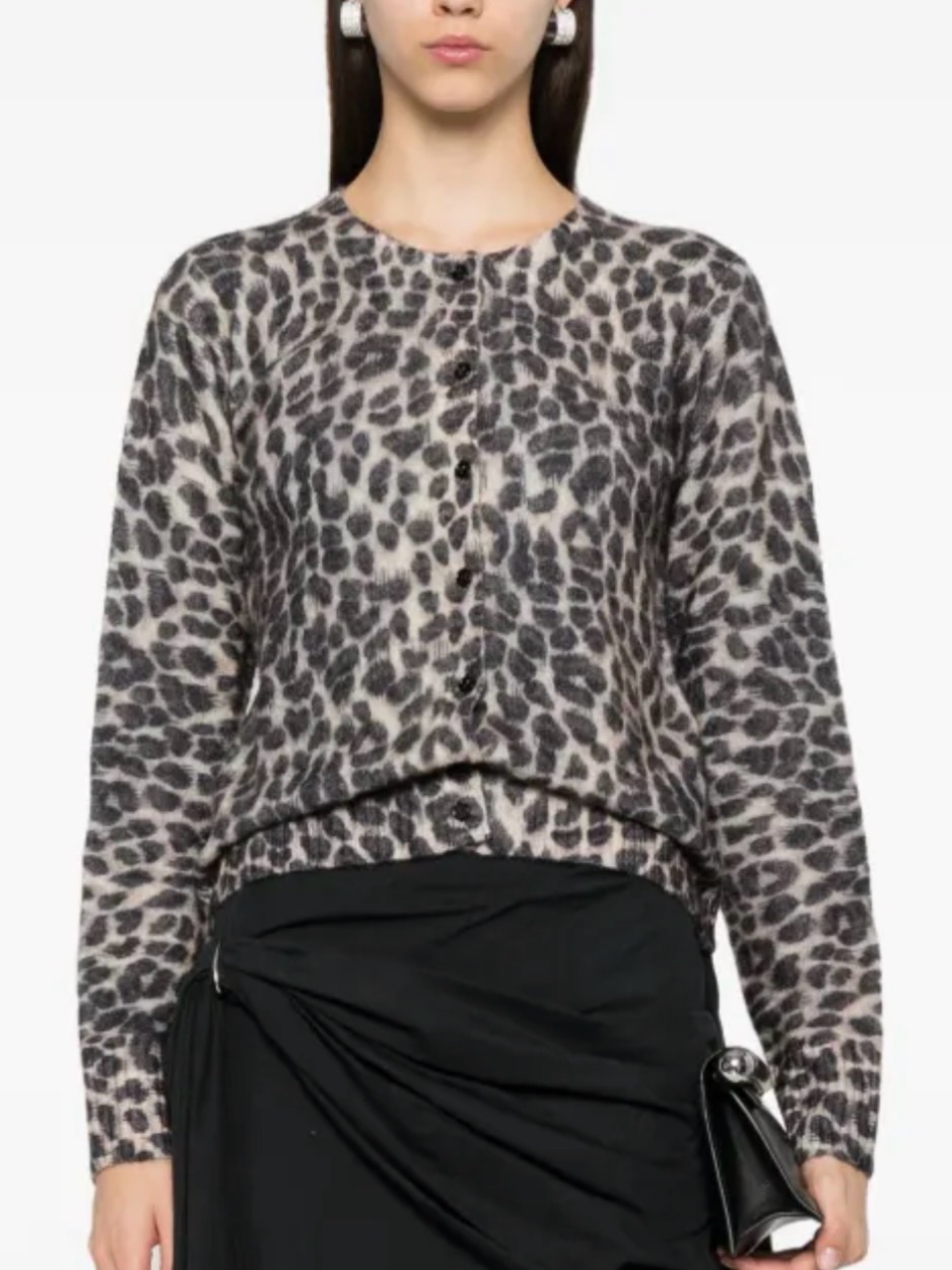 Lord & Taylor Gray Black Leopard Print 2ply Cashmere Sweater
